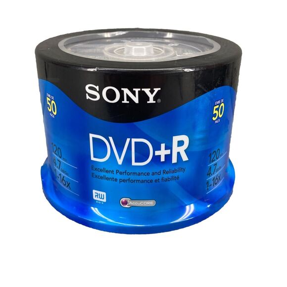 Sony DVD+R 50 Pack 4.7GB 120 min 16x Spindle New Discs - Picture 1 of 5